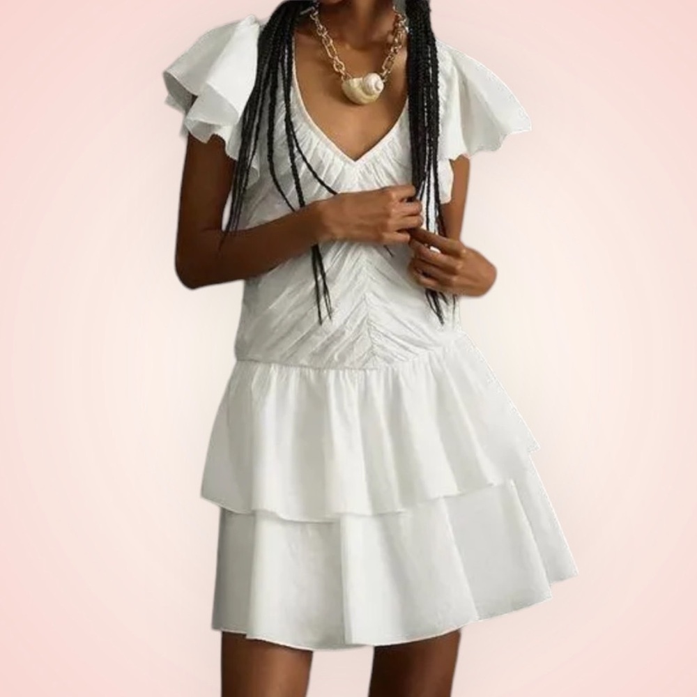 NWT Anthropologie Love The Label Boho Tiered White Dress Size Large